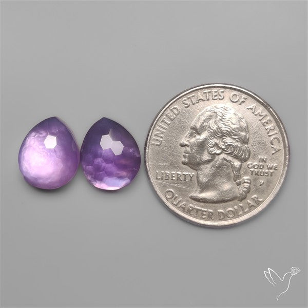 Honeycomb Cut Amethyst With Mother Of Pearl Doublets Pair