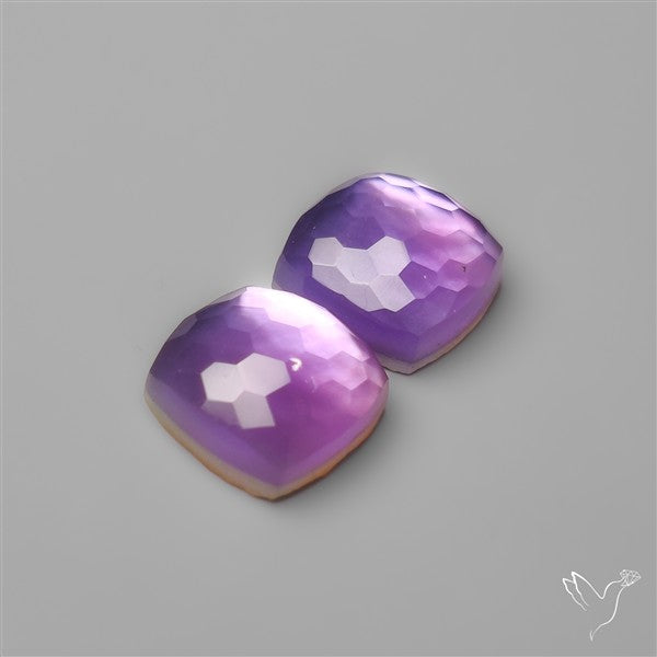 Honeycomb Cut Amethyst With Mother Of Pearl Doublets Pair