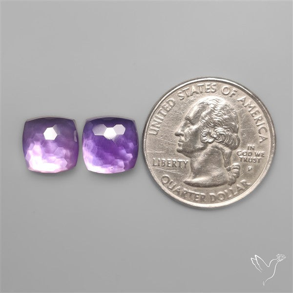 Honeycomb Cut Amethyst With Mother Of Pearl Doublets Pair