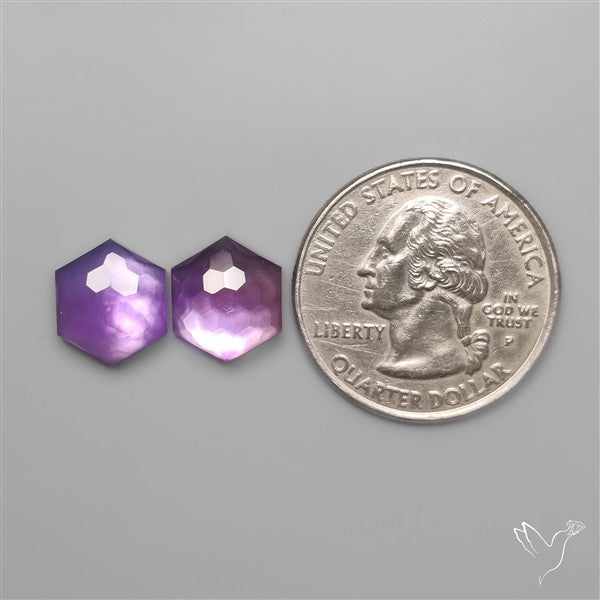 Honeycomb Cut Amethyst With Mother Of Pearl Doublets Pair
