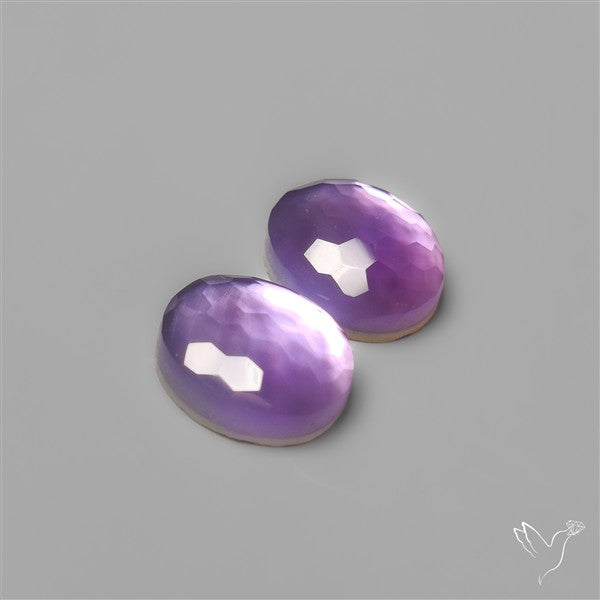 Honeycomb Cut Amethyst With Mother Of Pearl Doublets Pair