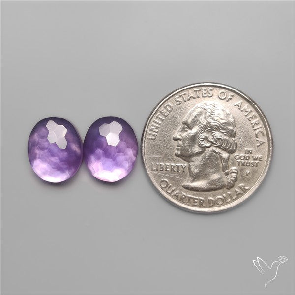 Honeycomb Cut Amethyst With Mother Of Pearl Doublets Pair