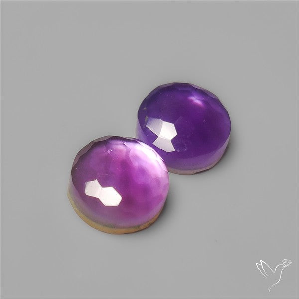 Honeycomb Cut Amethyst With Mother Of Pearl Doublets Pair