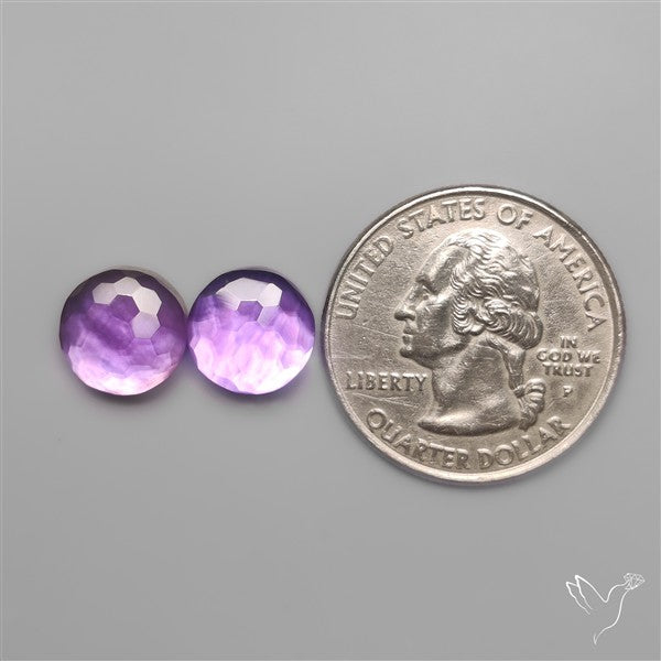 Honeycomb Cut Amethyst With Mother Of Pearl Doublets Pair