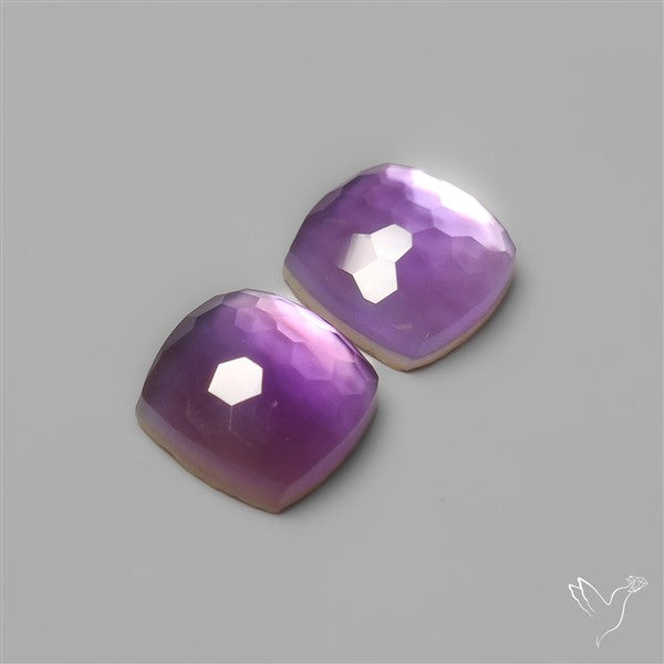 Honeycomb Cut Amethyst With Mother Of Pearl Doublets Pair