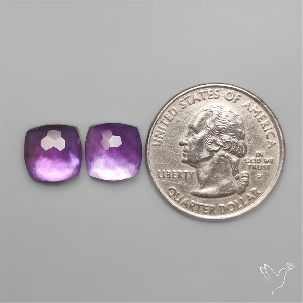 Honeycomb Cut Amethyst With Mother Of Pearl Doublets Pair