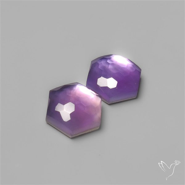 Honeycomb Cut Amethyst With Mother Of Pearl Doublets Pair