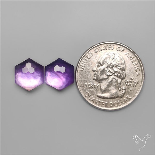Honeycomb Cut Amethyst With Mother Of Pearl Doublets Pair