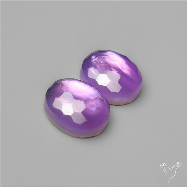 Honeycomb Cut Amethyst With Mother Of Pearl Doublets Pair