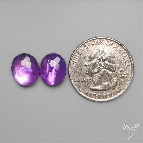 Honeycomb Cut Amethyst With Mother Of Pearl Doublets Pair