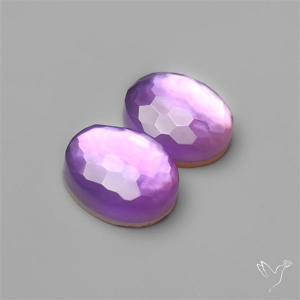 Honeycomb Cut Amethyst With Mother Of Pearl Doublets Pair