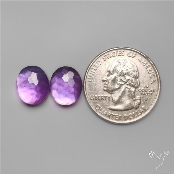 Honeycomb Cut Amethyst With Mother Of Pearl Doublets Pair