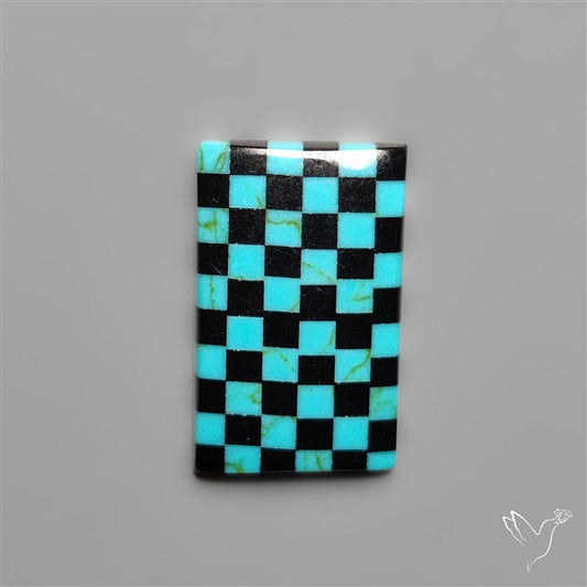 Kingman Turquoise Checker Inlay Black Onyx