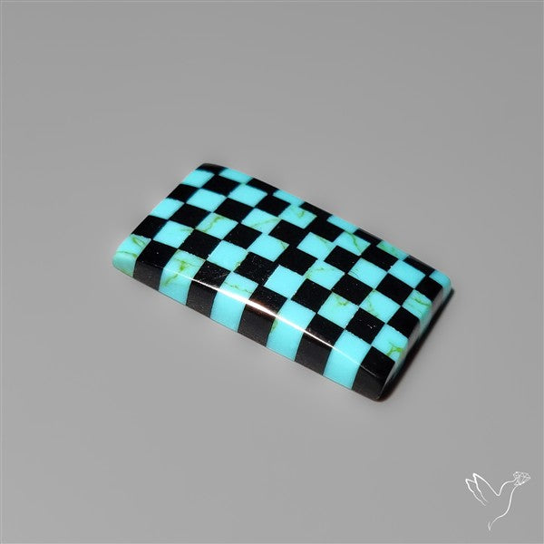 Kingman Turquoise Checker Inlay Black Onyx