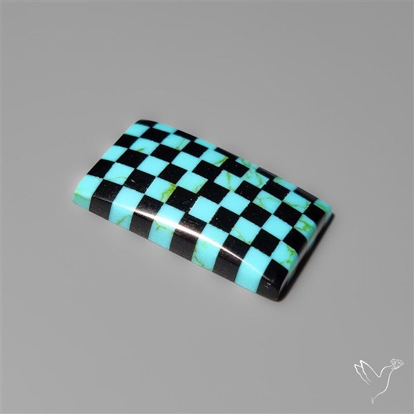 Kingman Turquoise Checker Inlay Black Onyx