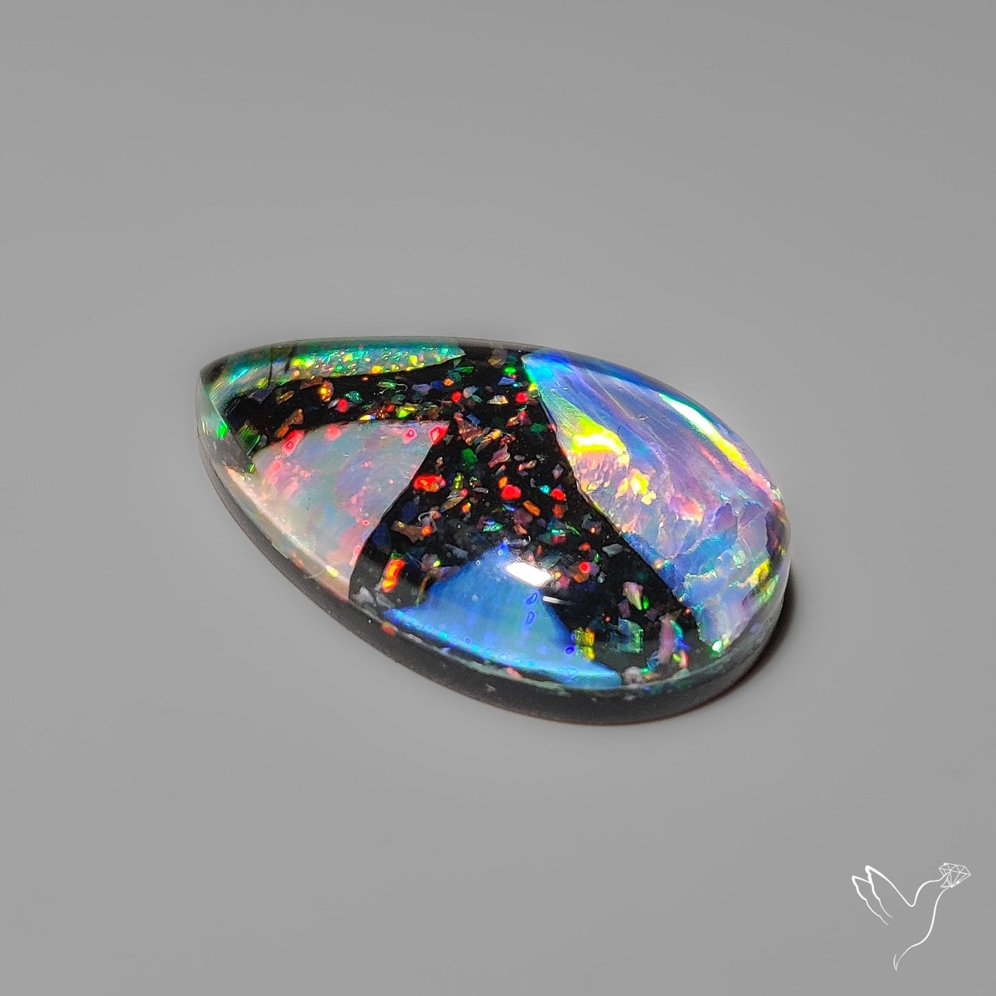 Crushed Monarch Opal Inlay Doublet with Quartz Cabochon