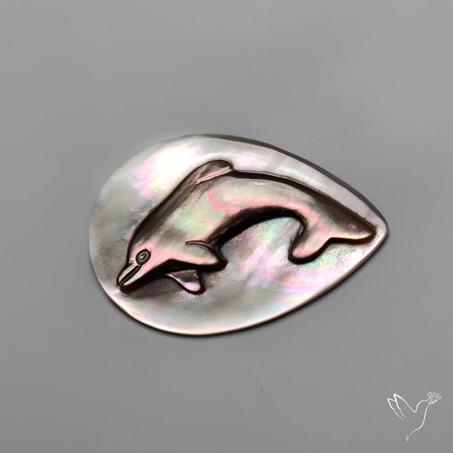 Black Mother Of Pearl Dolphin Carving