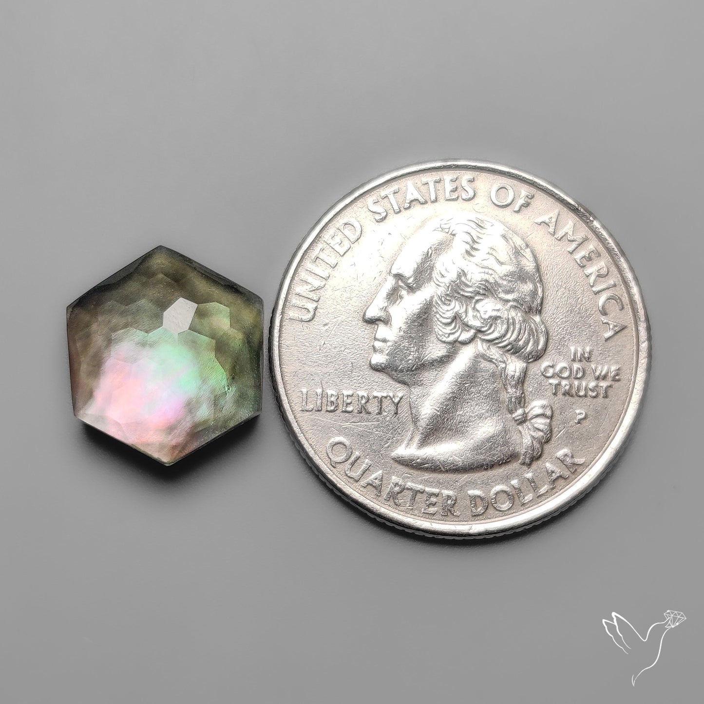 Honeycomb Cut Himalayan Quartz With Black Mother Of Pearl Doublet