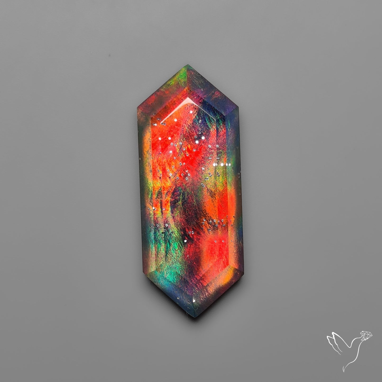 Step Cut Aurora Opal Doublet with 925 Sterline Silver Sparkle inlay