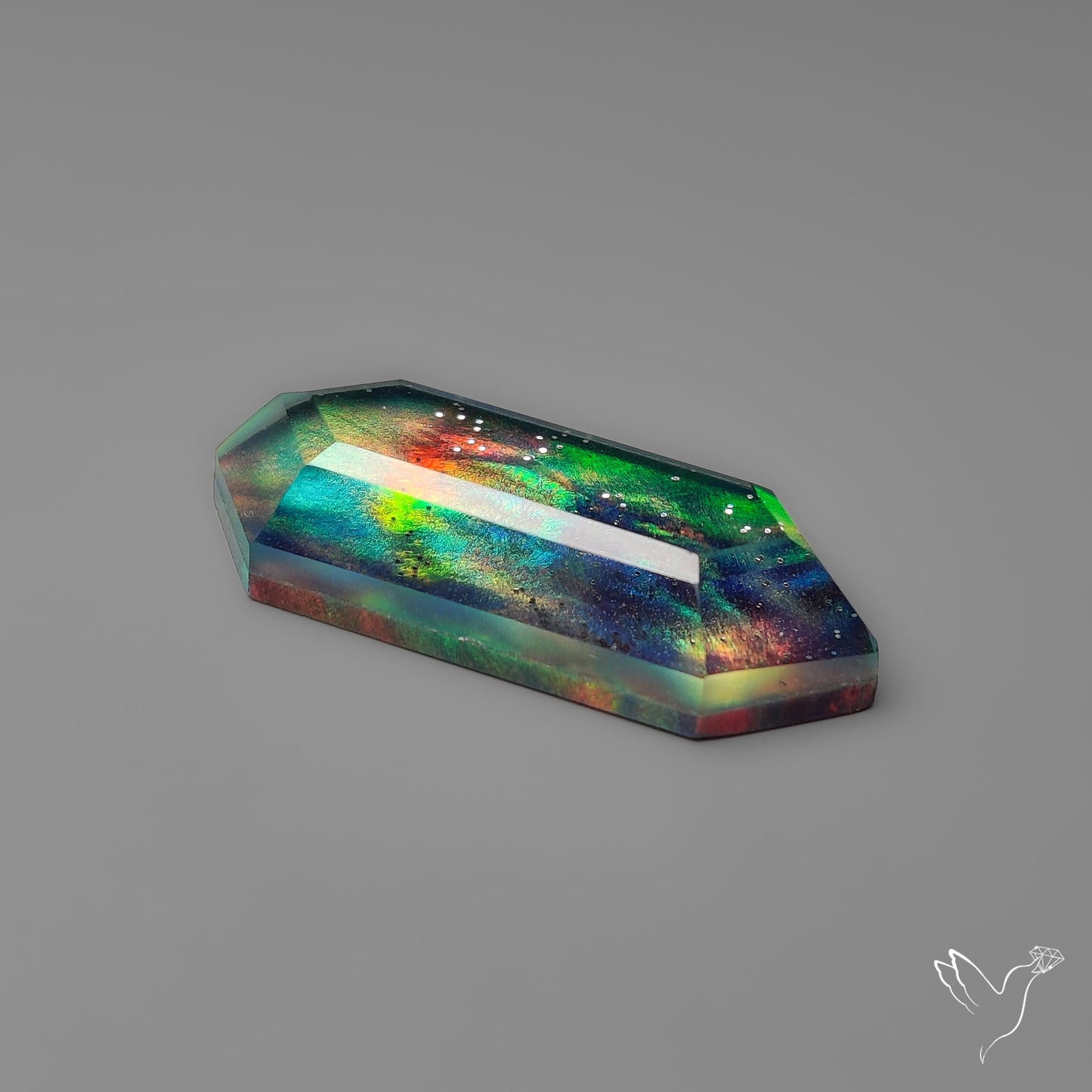 Step Cut Aurora Opal Doublet with 925 Sterline Silver Sparkle inlay