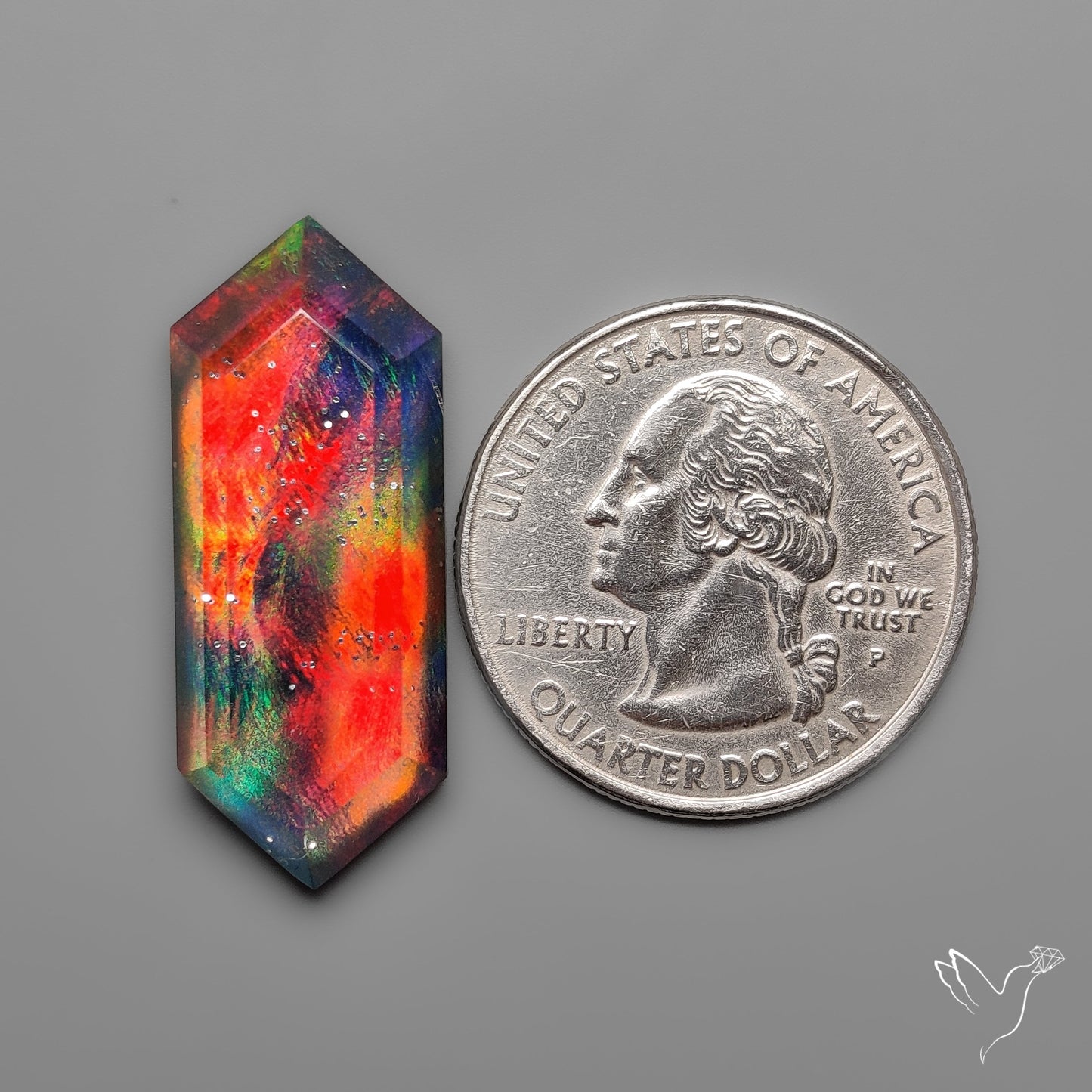Step Cut Aurora Opal Doublet with 925 Sterline Silver Sparkle inlay