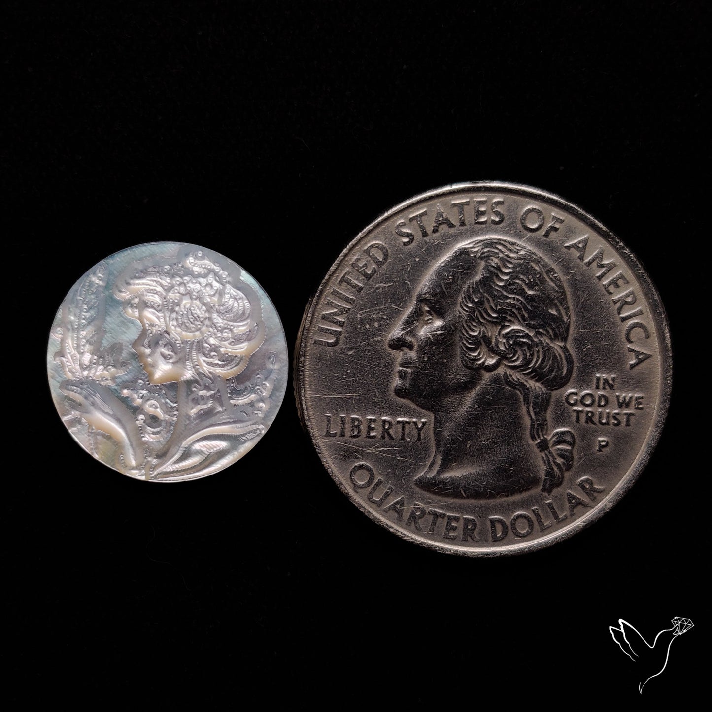 Mother Of Pearl Woman Cameo with Flowers Carving