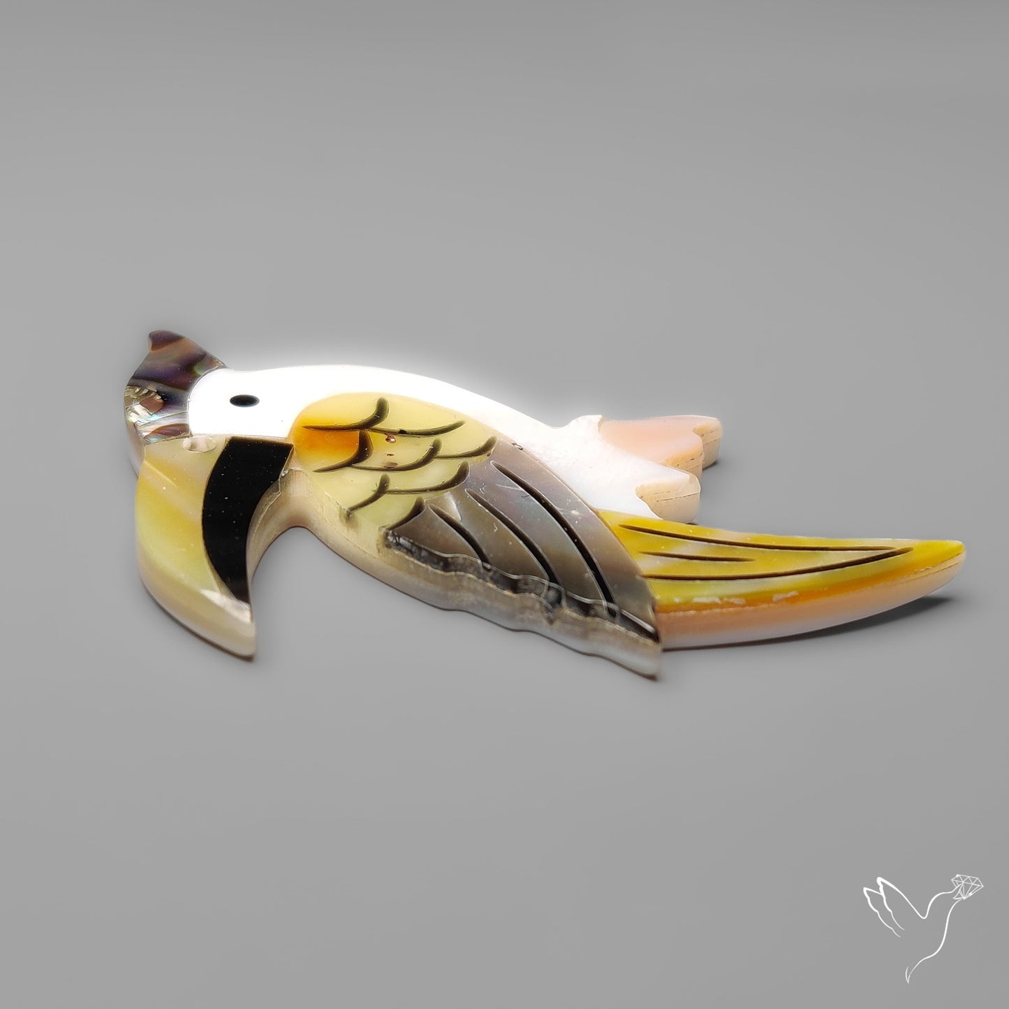 Mother Of Pearl And Abalone Shell Inlay Woodpecker Carving