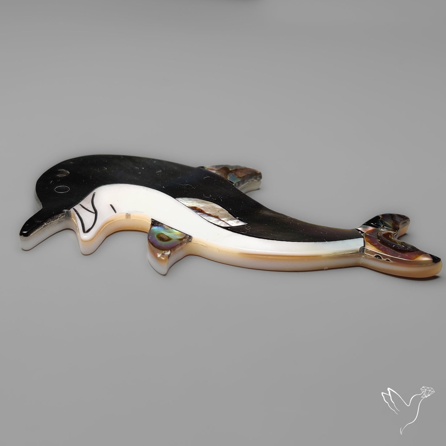 Mother Of Pearl And Abalone Shell Inlay Dolphin Carving