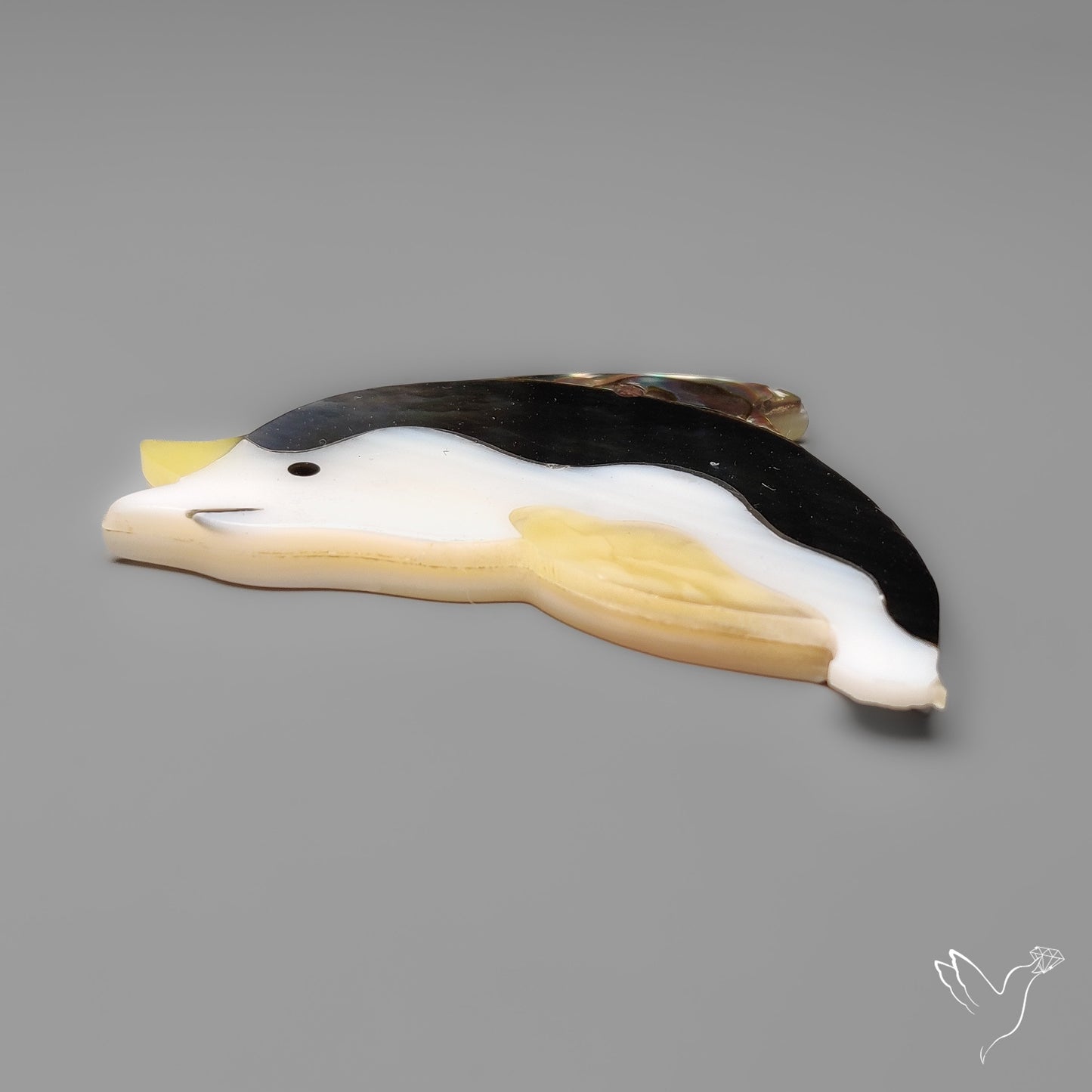 Mother Of Pearl And Abalone Shell Inlay Dolphin Carving