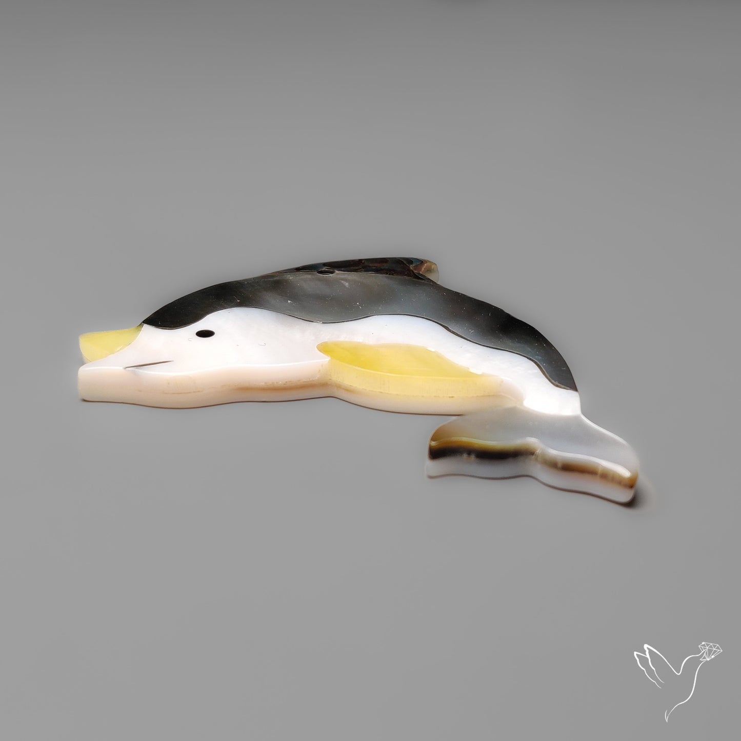 Mother Of Pearl And Abalone Shell Inlay Dolphin Carving
