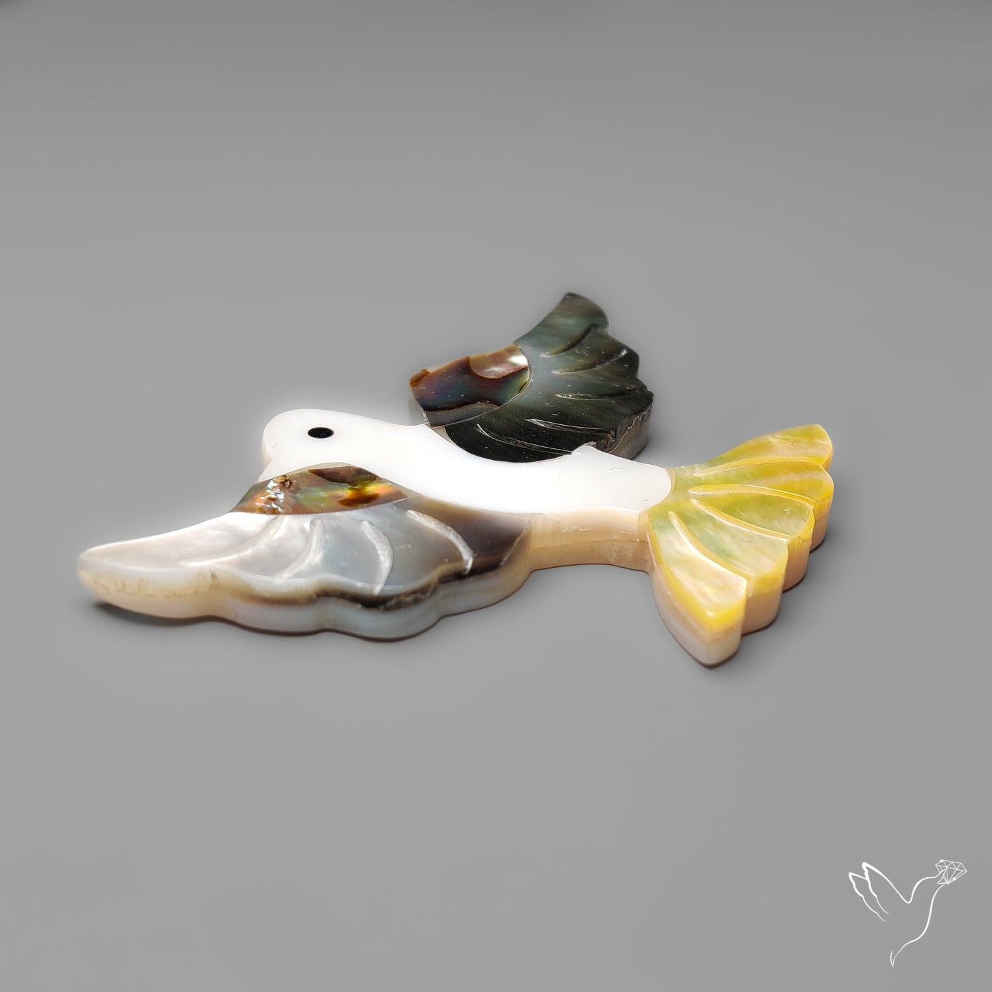 Mother Of Pearl And Abalone Shell Inlay Bird Carving