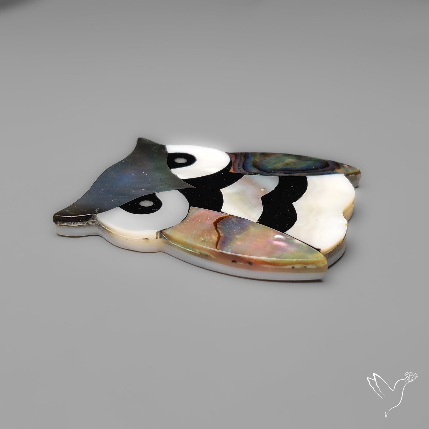 Mother Of Pearl And Abalone Shell Inlay Owl Carving