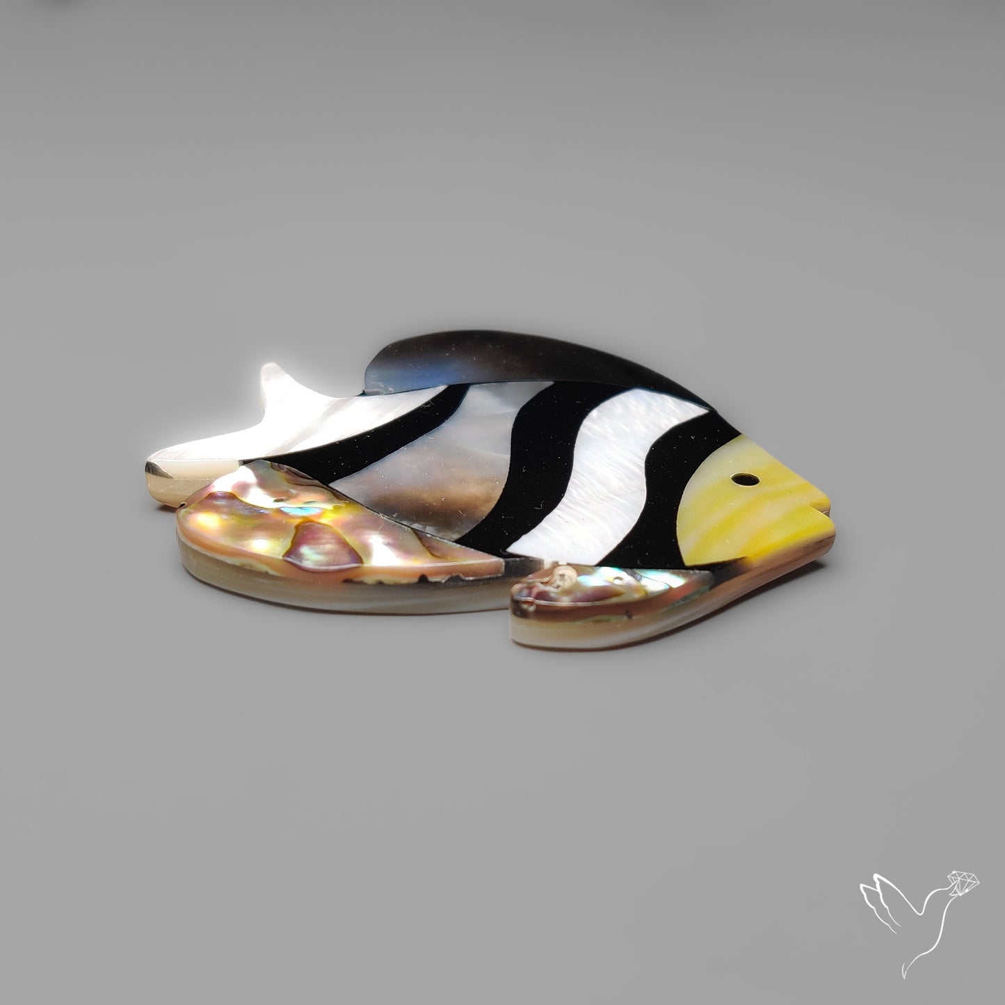 Mother Of Pearl And Abalone Shell Inlay Fish Carving