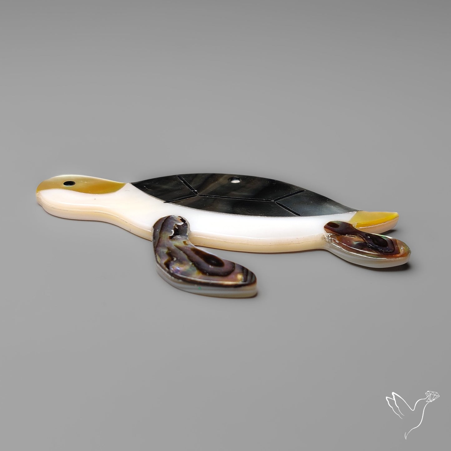 Mother Of Pearl And Abalone Shell Inlay Turtle Carving