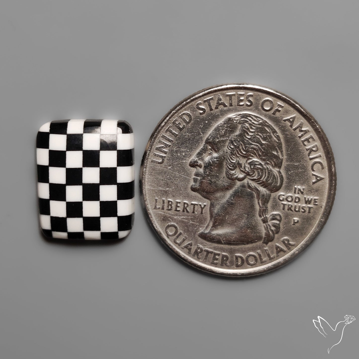 Black Marquina Checkerboard Inlay Cabochon