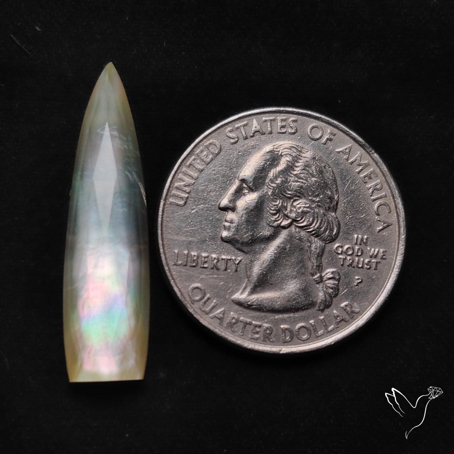 Long Rose Cut Mother Of Pearl Doublet with Quartz