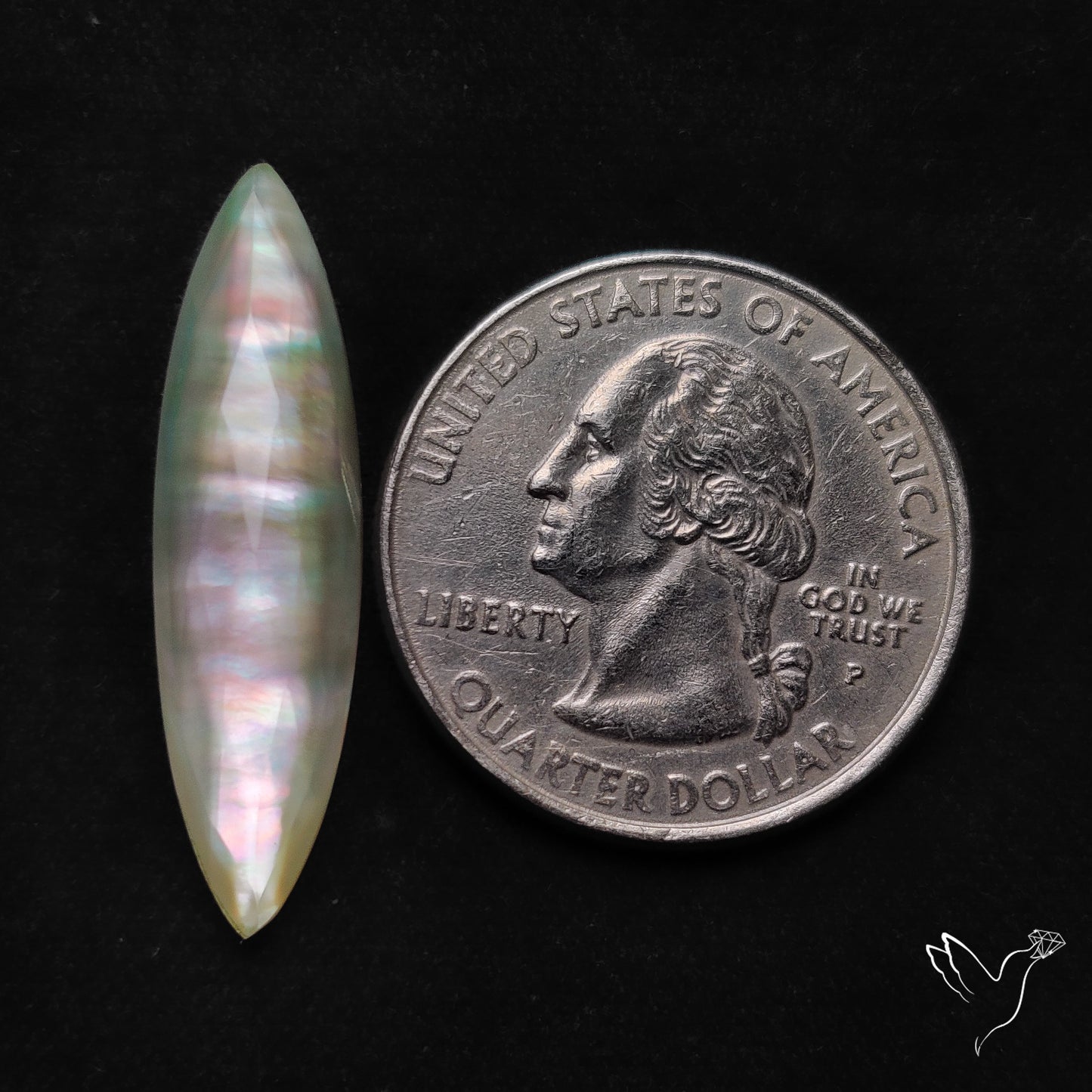 Long Rose Cut Mother Of Pearl Doublet with Quartz