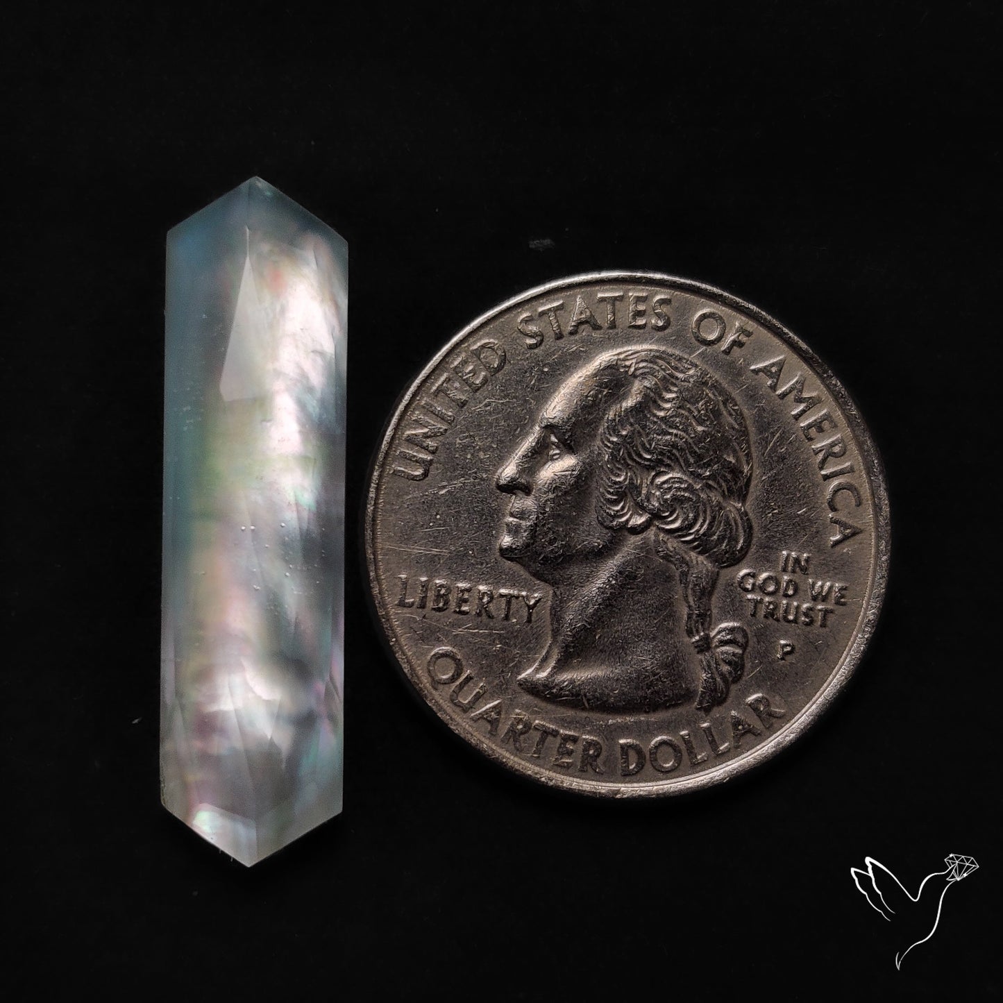 Long Rose Cut Mother Of Pearl Doublet with Quartz