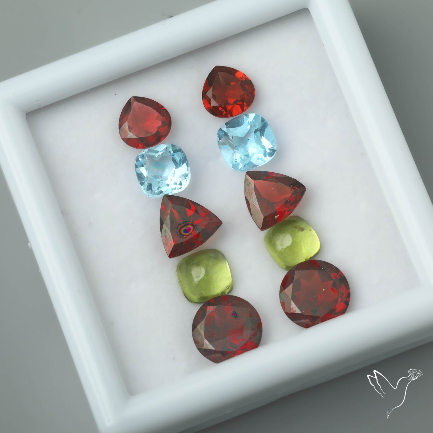 Fine Mozambique Garnets, Peridot Cabs & Sky Blue Topaz Set Rare Large Sized Garnets
