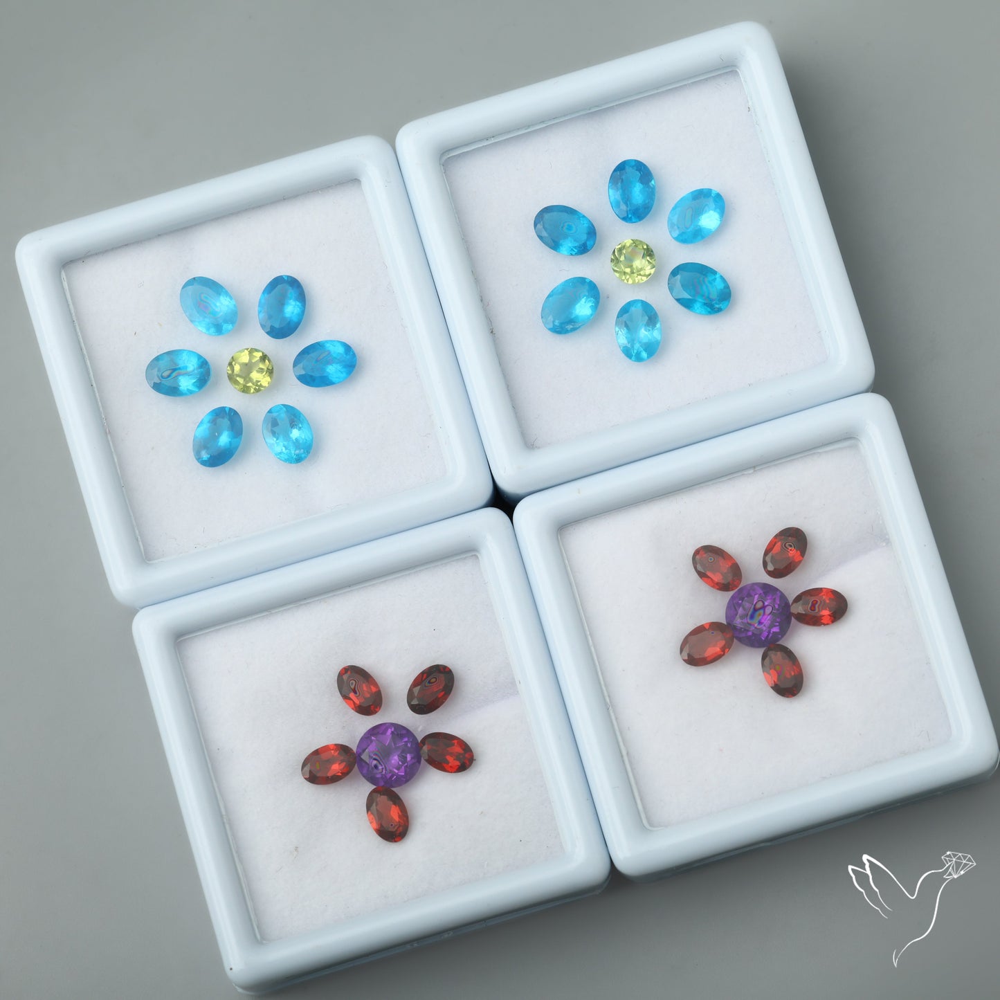 4 SETS Combo Neon Apatite, Peridot, Amethyst and Garnets Faceted Sets