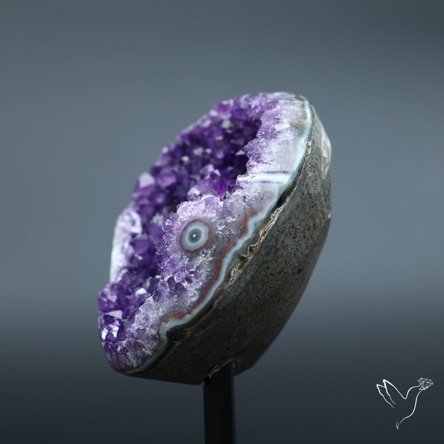 Deep Purple Amethyst Druzy Cluster Specimen with Stand