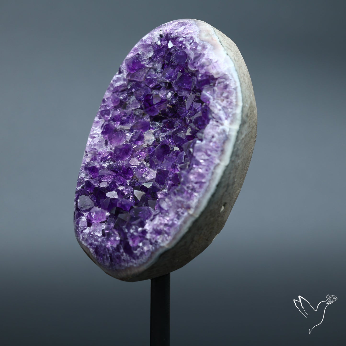 Amethyst Druzy Cluster Specimen with Stand Deep Purple