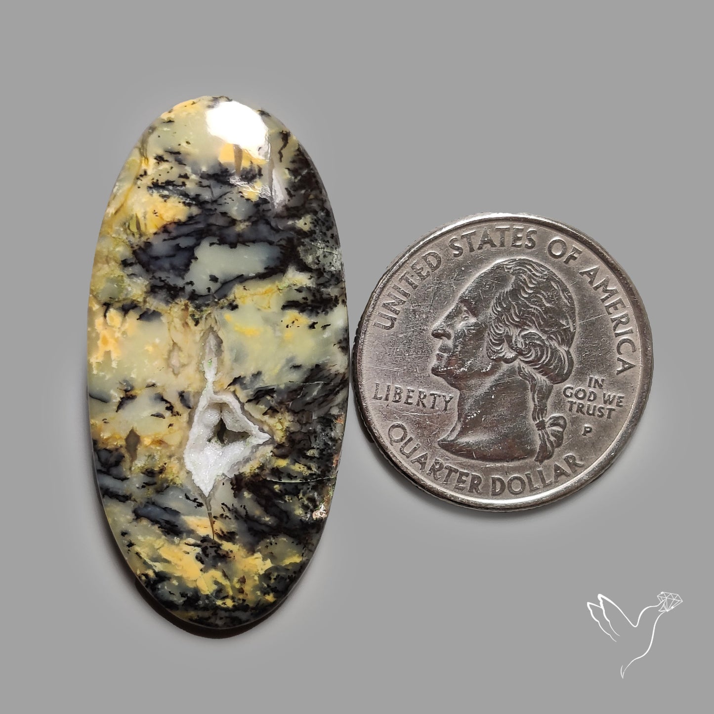 Australian Yellow Dendritic Agate Cabochon