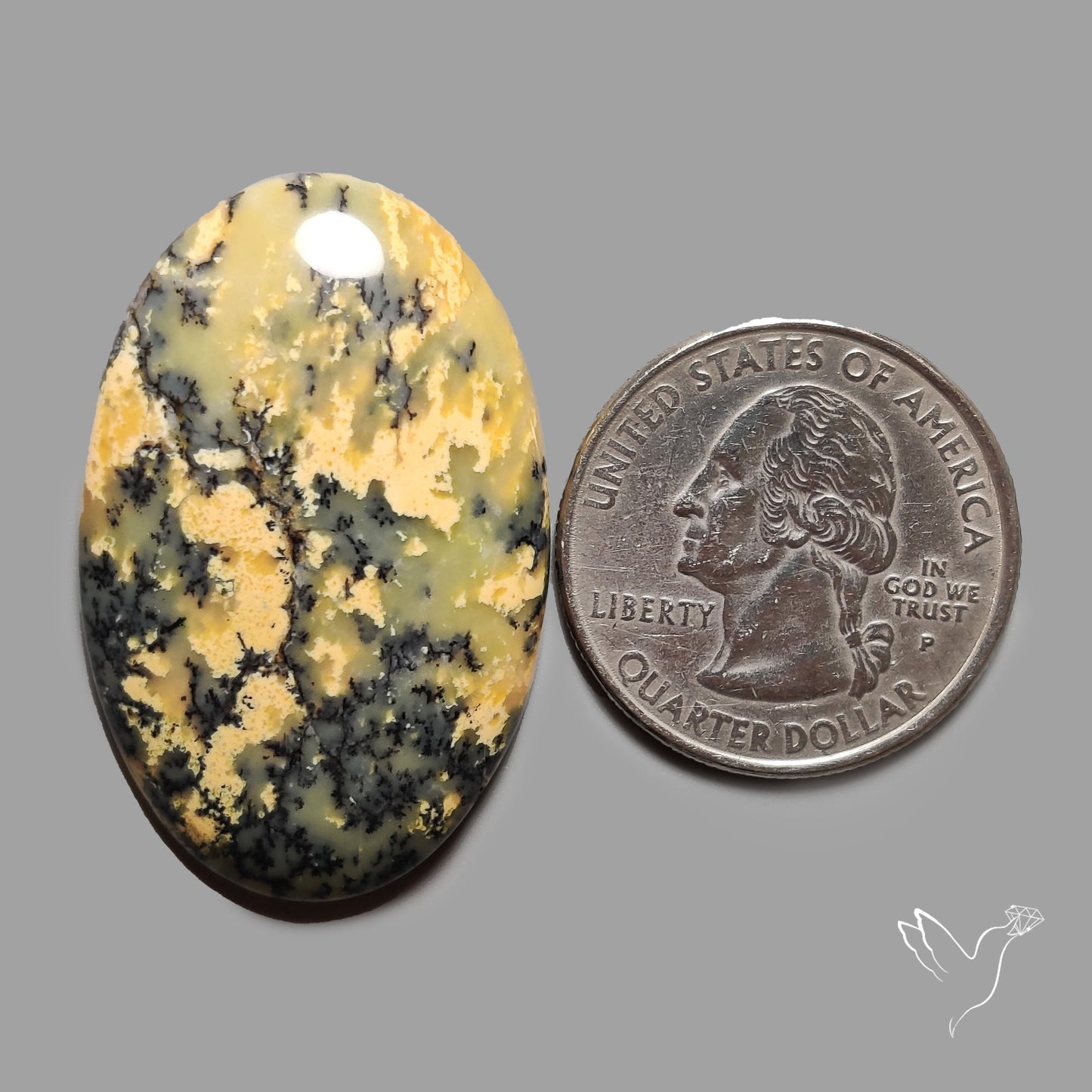 Australian Yellow Dendritic Agate Cabochon