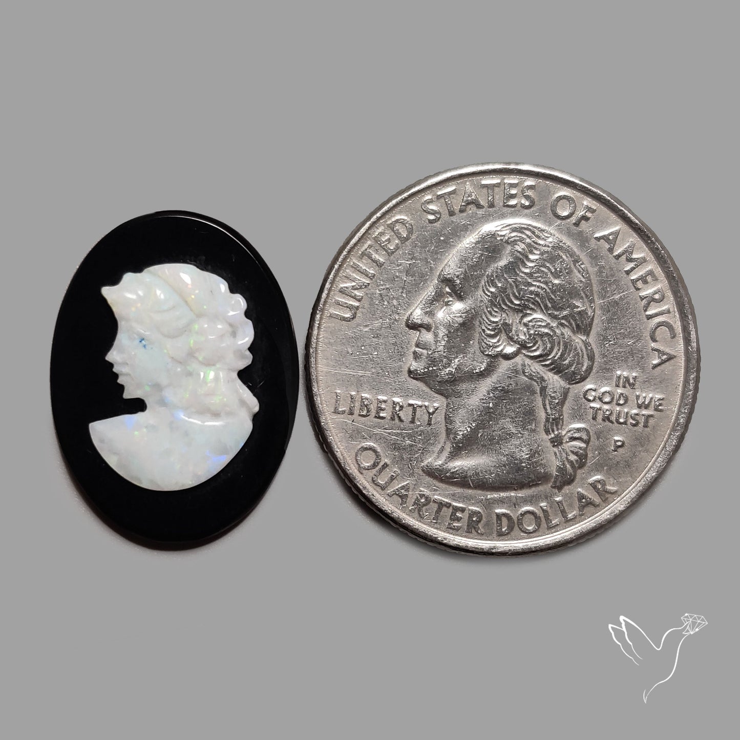 Australian Opal Woman Cameo Carving On Black Onyx