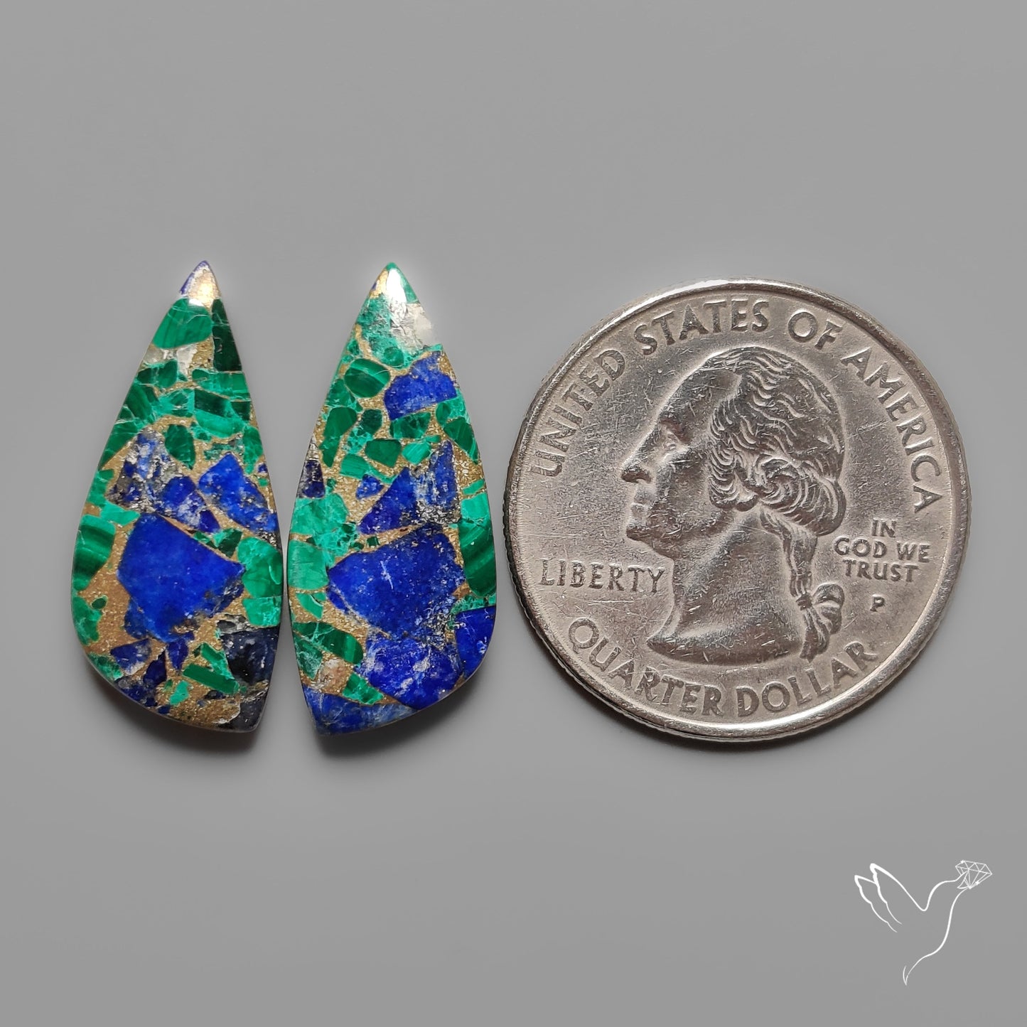 Compressed Azurite Malachite Mohave Cabochons Pair