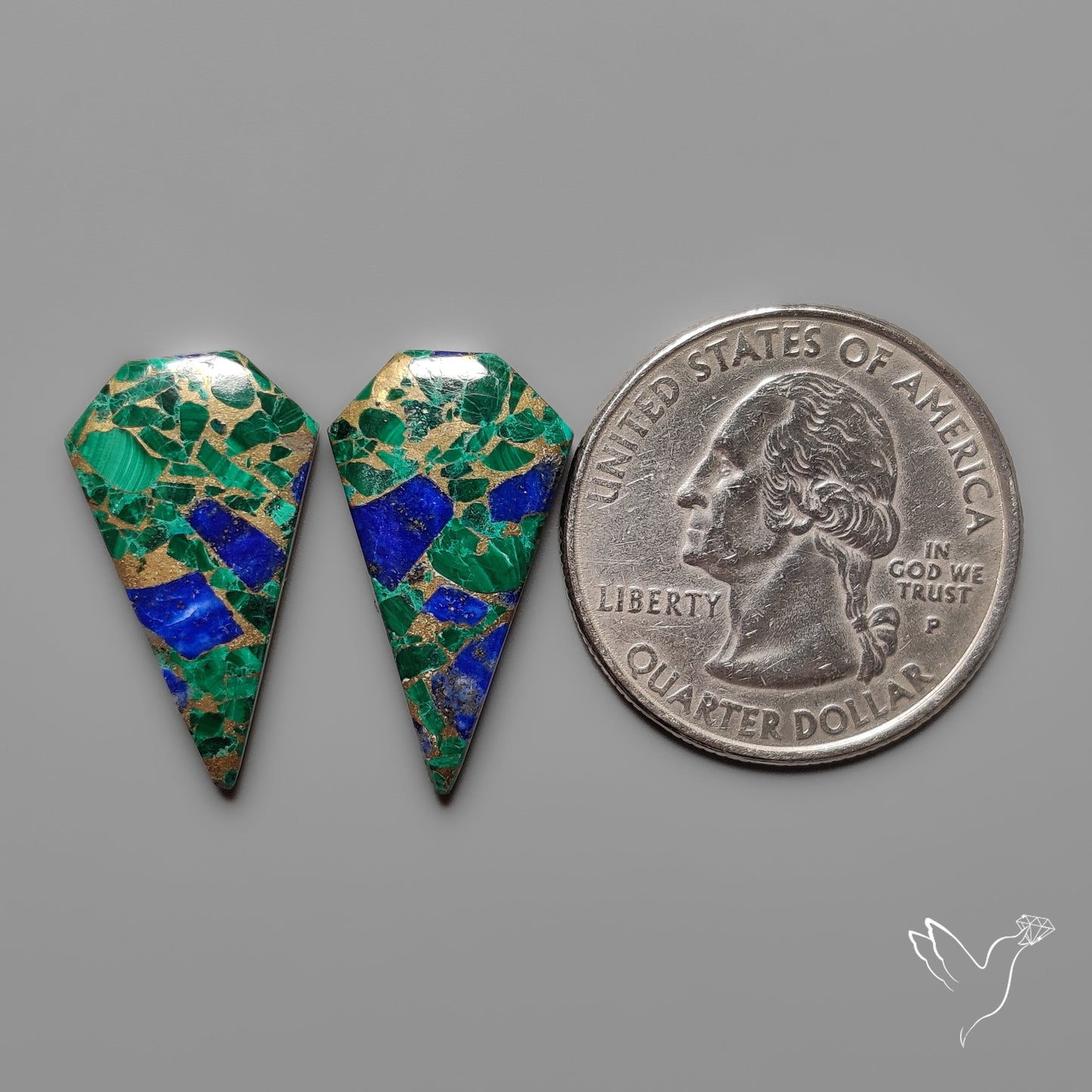 Compressed Azurite Malachite Mohave Cabochons Pair