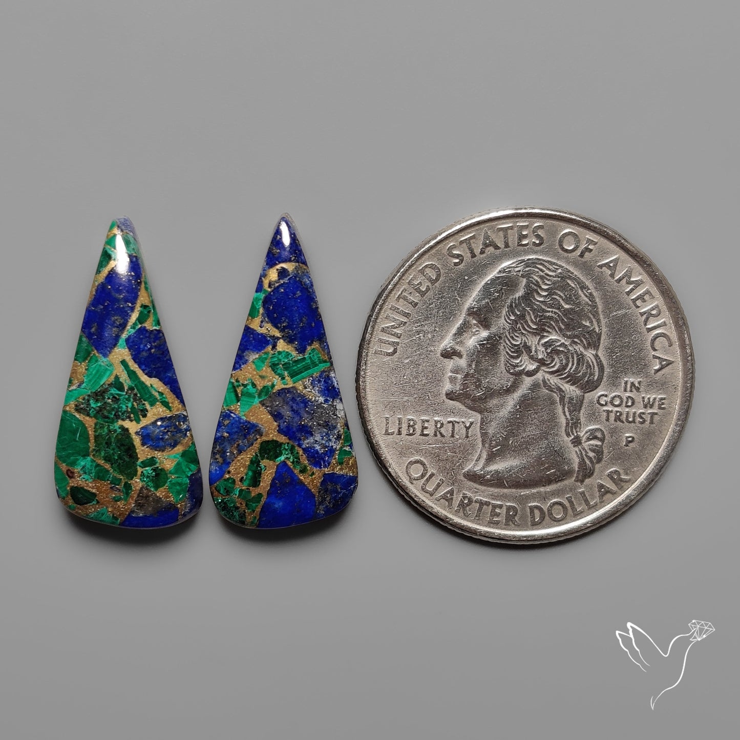 Compressed Azurite Malachite Mohave Cabochons Pair