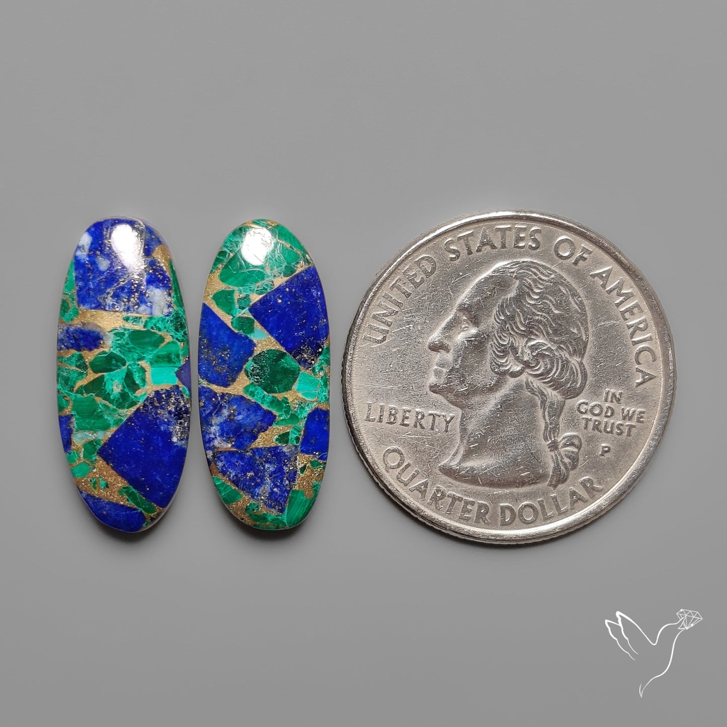 Compressed Azurite Malachite Mohave Cabochons Pair