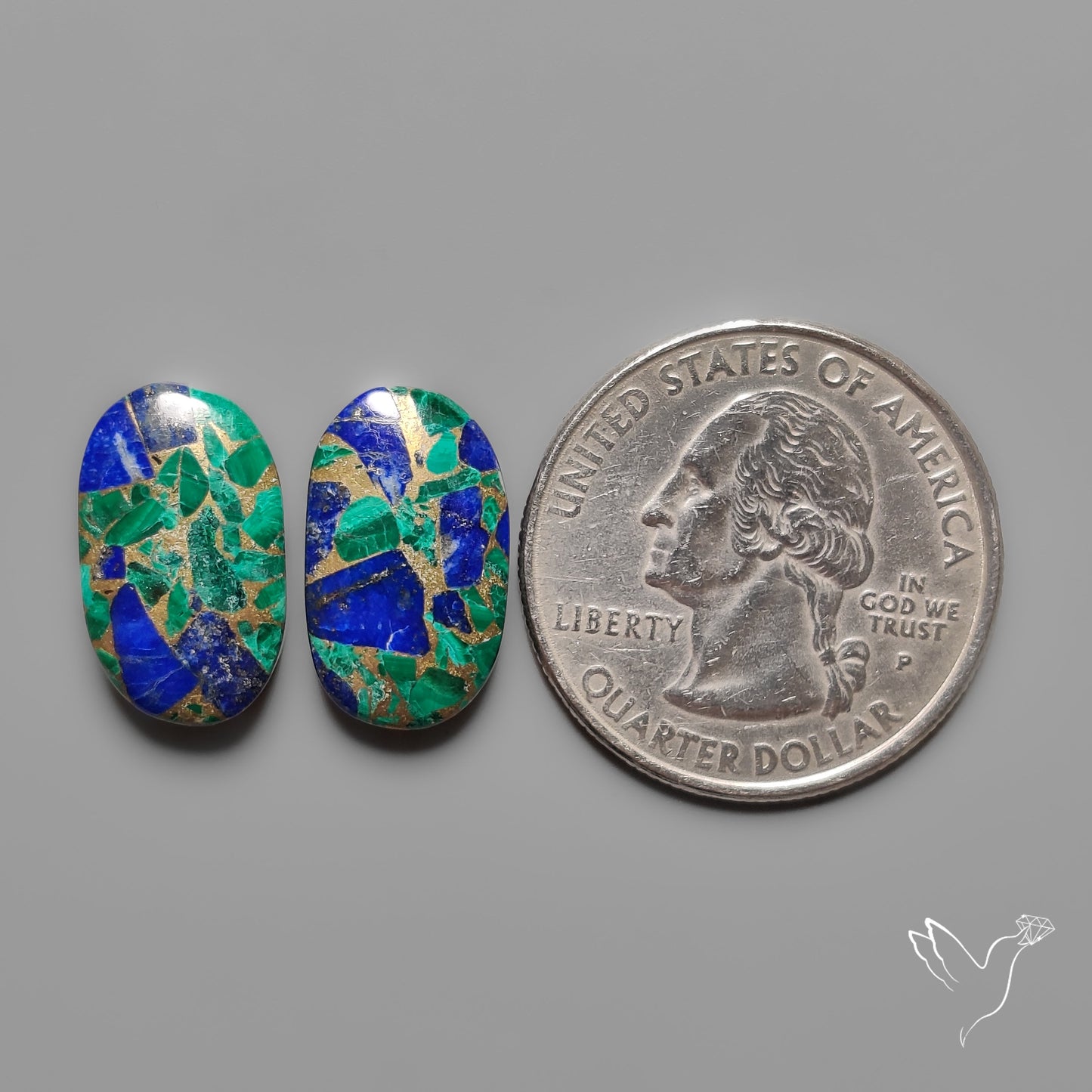 Compressed Azurite Malachite Mohave Cabochons Pair